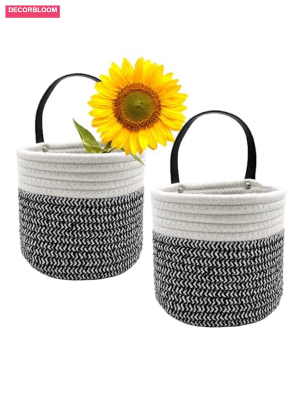 Cotton Rope Hanging Wall Baskets 2 Pack Small Boho Storage Organizer